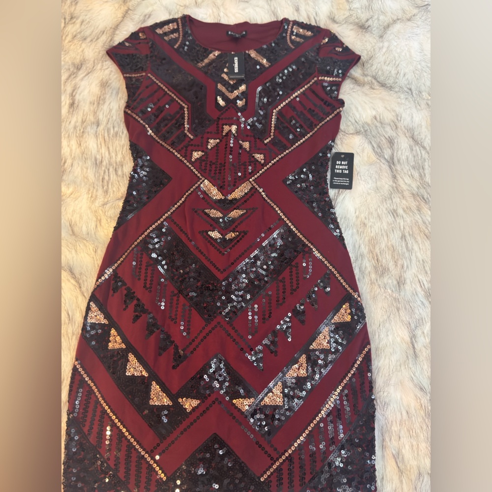 Express Burgundy and Black Sequin Dress
